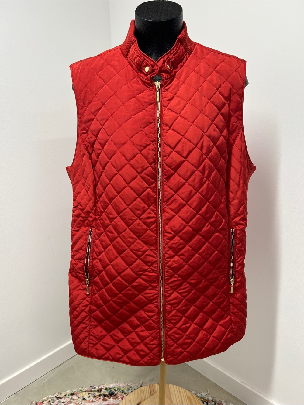 Jessica London Red Quilted Vest Women Plus 22 Zip Pockets Gold Hardware